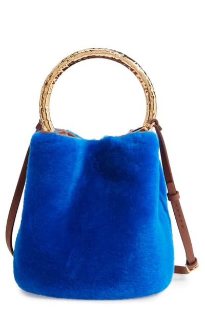 Marni Pannier Shearling Bucket Bag In Bright Blue