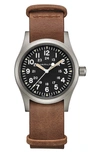 Hamilton Unisex Swiss Mechanical Khaki Field Brown Leather Strap Watch 38mm In Brown/ Black/ Silver