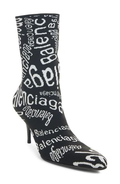 Balenciaga Monogram Knit Ankle Boots In 1006