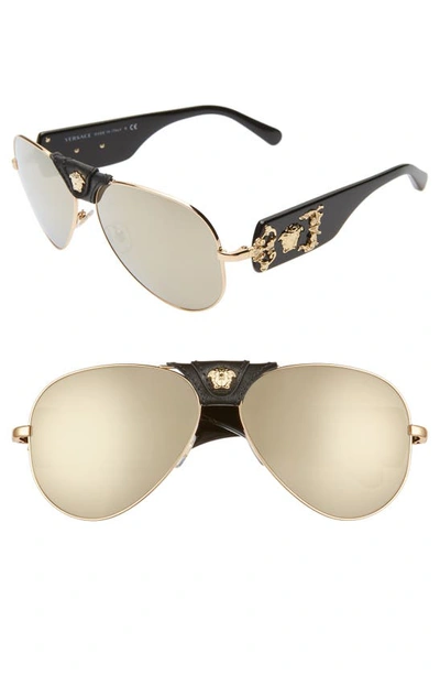 Versace Medusa 62mm Aviator Sunglasses In Gold/ Black/ Brown Mirror