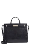 SAINT LAURENT SMALL MANHATTAN CROC EMBOSSED CALFSKIN SATCHEL,568702DND0N