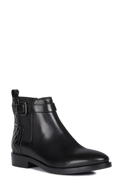 Geox Brogue Bootie In Black Napa Leather