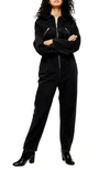 Topshop Cinched Denim Jumpsuit In Washed Black