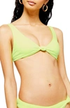 Topshop Velour Bikini Top In Lime