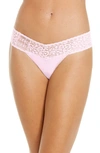 HANKY PANKY MID RISE LACE TRIM THONG,6334N