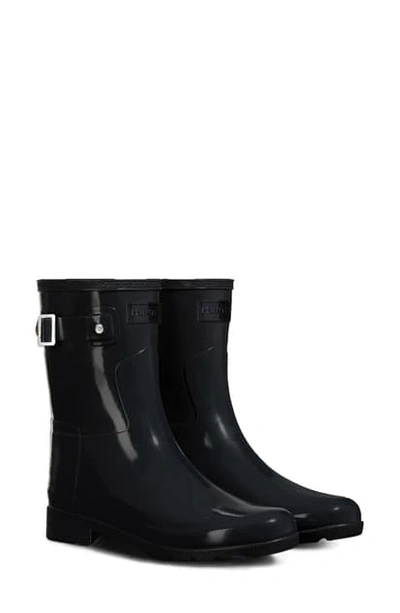 Hunter Refined Short Gloss Rain Boot In Black