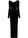 ALEXANDRE VAUTHIER ALEXANDRE VAUTHIER VELVET GATHERED SIDE-SLIT GOWN - 黑色