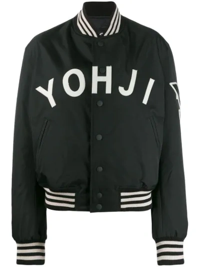 Y-3 Logo Varsity Jacket In Black/ecru