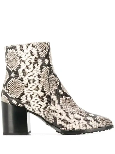 Tod's Snakeskin Print Ankle Boots In Neutrals