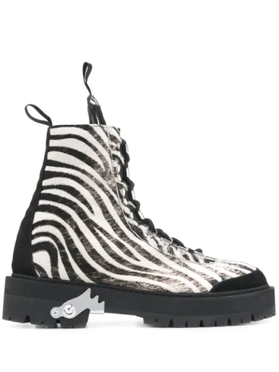 Off-white All Over Hiking Boots In Zebra Printed Calf Leather In Black,white