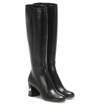 Miu Miu Crystal Embellished Knee-length Boots In Black