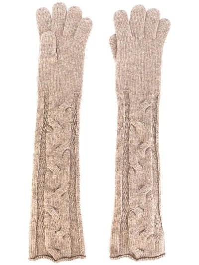 Loro Piana Cable Knit Long Gloves - Brown