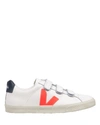 Veja Net Sustain 3-lock Logo Rubber-trimmed Leather Sneakers In White/orange