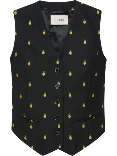 Gucci Pineapple Fil Coupé Wool Vest In Black