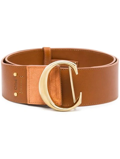 Chloé Leather C Buckle Belt In Brown