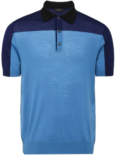 Prada Slim-fit Colour-block Knitted Virgin Wool Polo Shirt In Blue