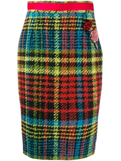 Cavalli Class Tartan Pencil Skirt In Black