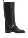 Red Valentino Leather Boot With Flower Detail Puzzle Black Color In Black