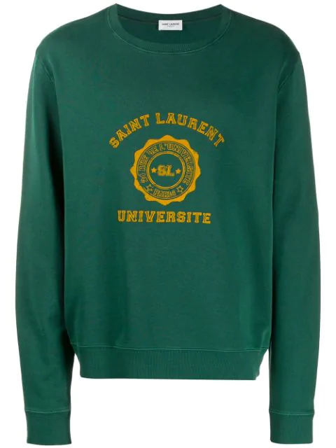Saint Laurent University Print Sweatshirt In Green | ModeSens