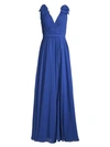 Basix Black Label Shoulder Bow Crepe Gown In Royal Blue