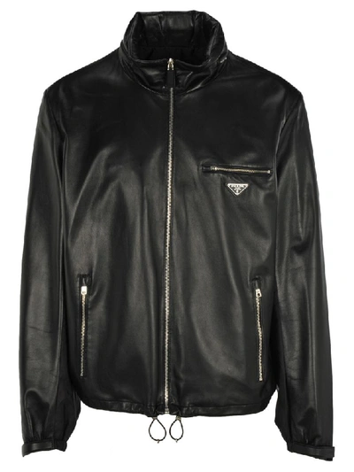 Prada Black Leather Outerwear Jacket