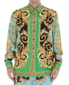 Versace Baroque Print Button-up Silk Shirt In Verde-azzurro