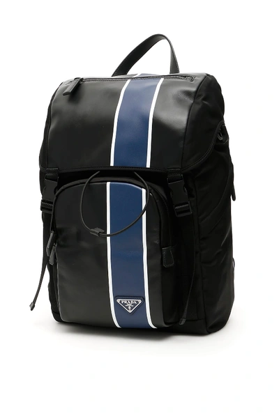 Prada Nylon And Leather Backpack In Nero Nero Bluette (black)