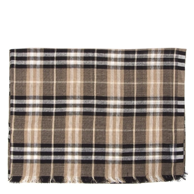 Burberry Vintage Check Lightweight Wool Silk Scarf In Pale Honey