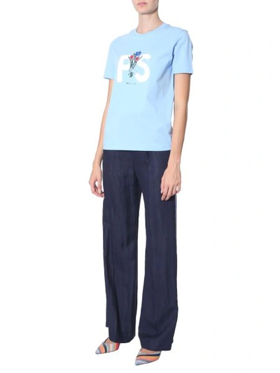 Ps By Paul Smith T-shirt With Logo Print In Azure