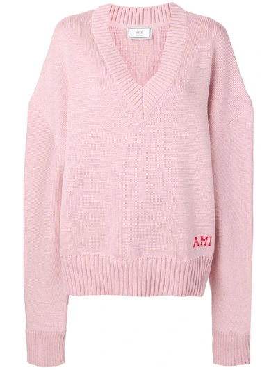 Ami Alexandre Mattiussi Women's V Neck Oversize Sweater In Pink