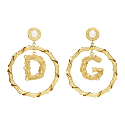 Dolce & Gabbana Dolce And Gabbana Gold Dg Pearl Hoop Earrings