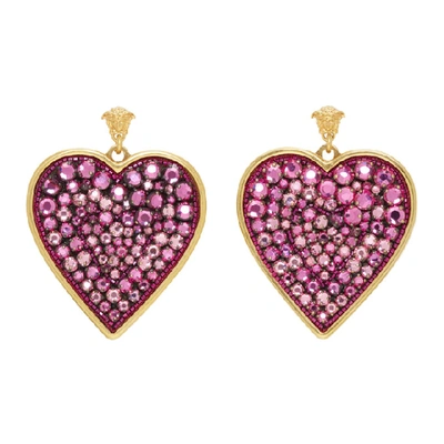Versace Heart Crystal Statement Earrings In Pink