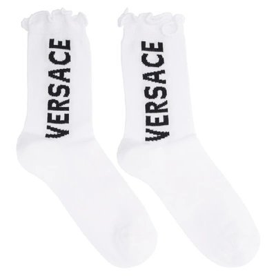 Versace Short Socks W/ Vertical Logo In I4d1 White