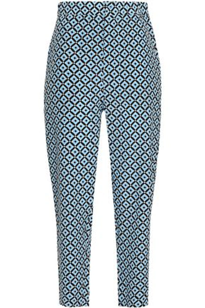 Marni Cropped Printed Silk Crepe De Chine Tapered Trousers In Light Blue