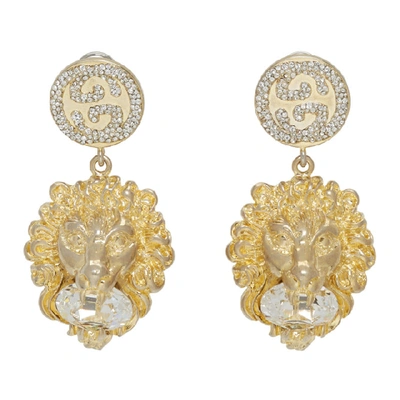 Gucci Lion Head Earrings With Interlocking G In Gold