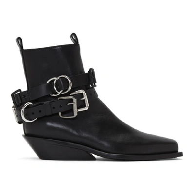 Ann Demeulemeester Buckled Cuban-heel Leather Boots In Black