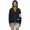 Thom Browne Four-bar Sleeve-stripe Cotton Cardigan In Blue