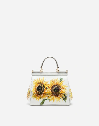 Dolce & Gabbana Small Dauphine Calfskin Sicily Bag In Sunflower Print In Floral Print