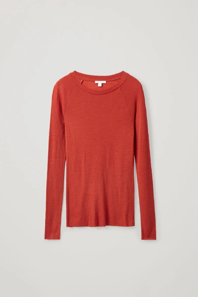 Cos Long-sleeved Wool T-shirt In Orange