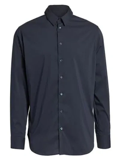 Giorgio Armani White Slim-fit Stretch Cotton-blend Shirt In Blue