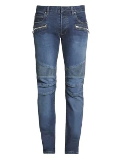 Balmain Men's Monogram Tapered Jeans In Blue