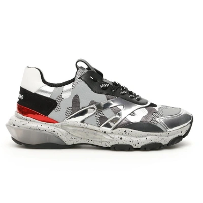 Valentino Garavani Bounce Raised-sole Low-top Leather Trainers In Silver