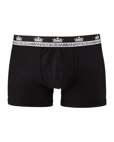 Dolce & Gabbana Men's Logo Crown Stretch-cotton Boxer Briefs In Black