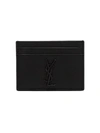 Saint Laurent Monogram Crocodile-effect Leather Cardholder In Black