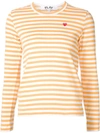 Comme Des Garçons Play Comme Des Garcons Play Small Red Heart Striped Tee In Yellow In Yellow