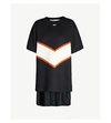 OFF-WHITE CHEVRON-PRINT COTTON-JERSEY AND SATIN DRESS