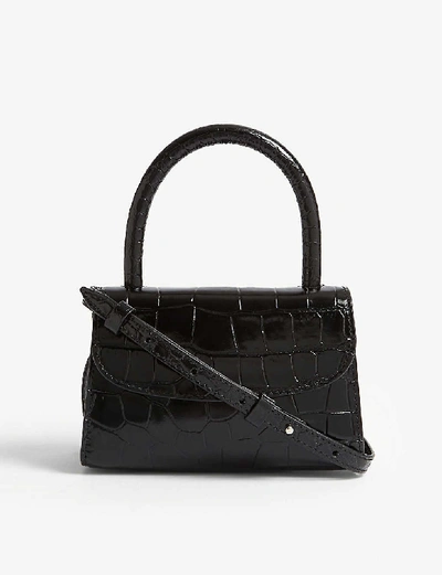 By Far Croc-embossed Leather Mini Tote In Black