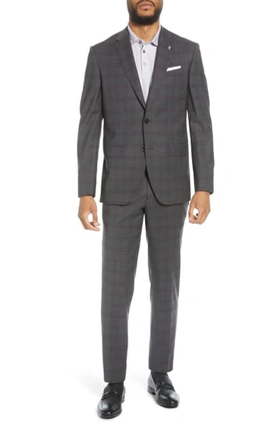 Ted Baker Jay Trim Fit Plaid Stretch Wool Suit In Grey