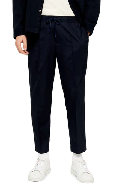 Topman Slim Fit Solid Drawstring Pants In Navy Blue