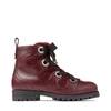 JIMMY CHOO BEI FLAT Bordeaux Smooth Leather Ankle Boots with Shearling Lining and Metal Eyelets,BEIFLATYSH S